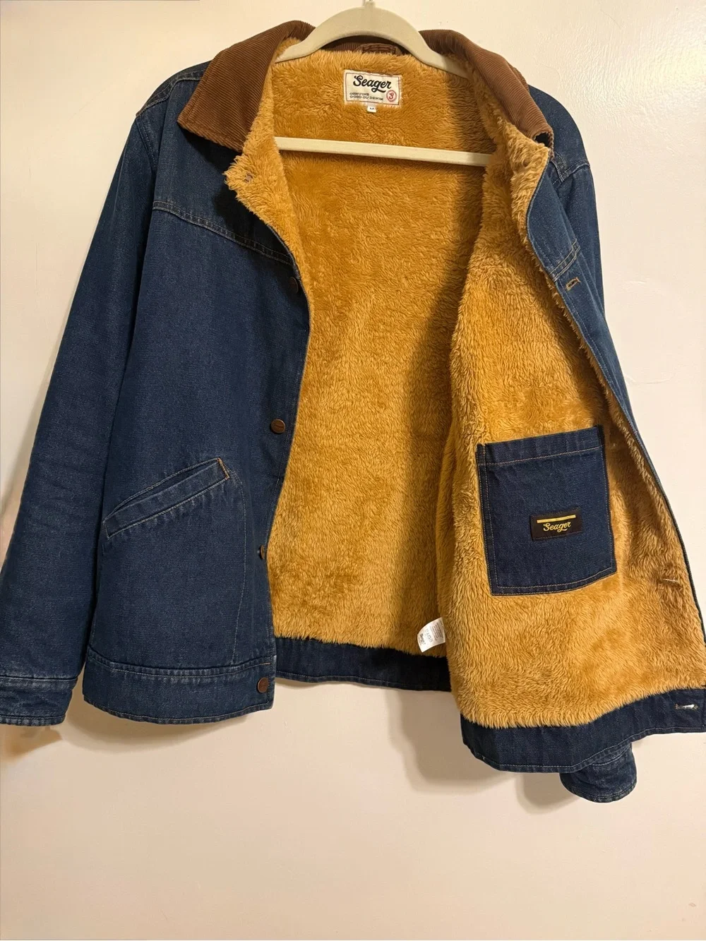 Men's Sherpa-Lined Denim Jacket - Blue with Tan Collar